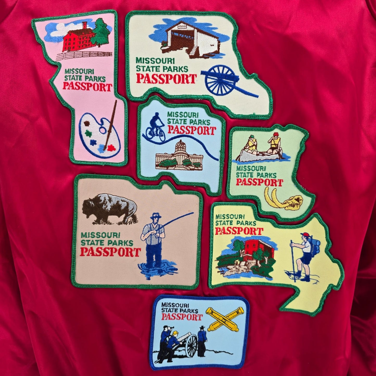 Vintage Y2K WestArk "Jo Ann" Missouri State Parks Passport Satin Jacket (XL)