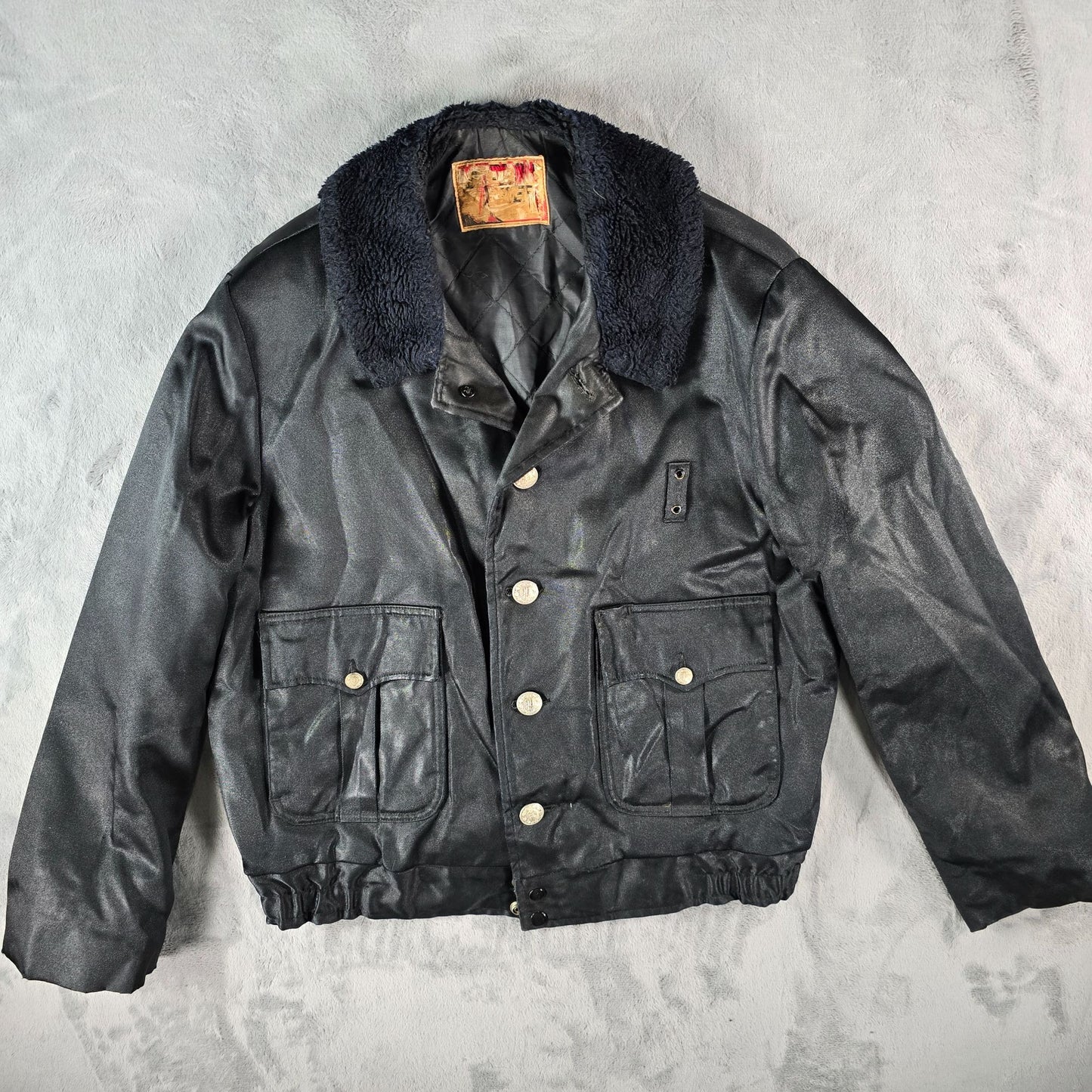 Vintage 1970s Super Chief Workwear Talon Zipper Sherpa Collar Bomber Jacket (M)