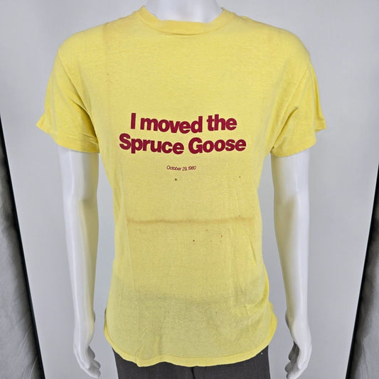VERY RARE Vintage 1980 "I Moved the Spruce Goose" Yellow Graphic T-Shirt (M)