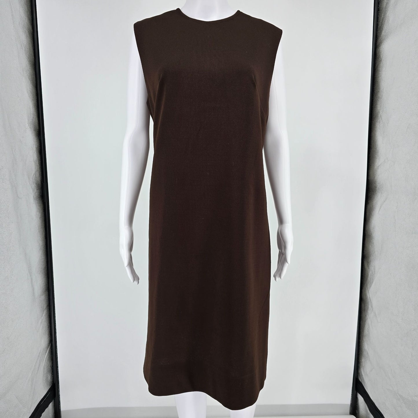 Vintage 1960s Georgia Griffin Fashions Brown Sleeveless Shift Dress (L)