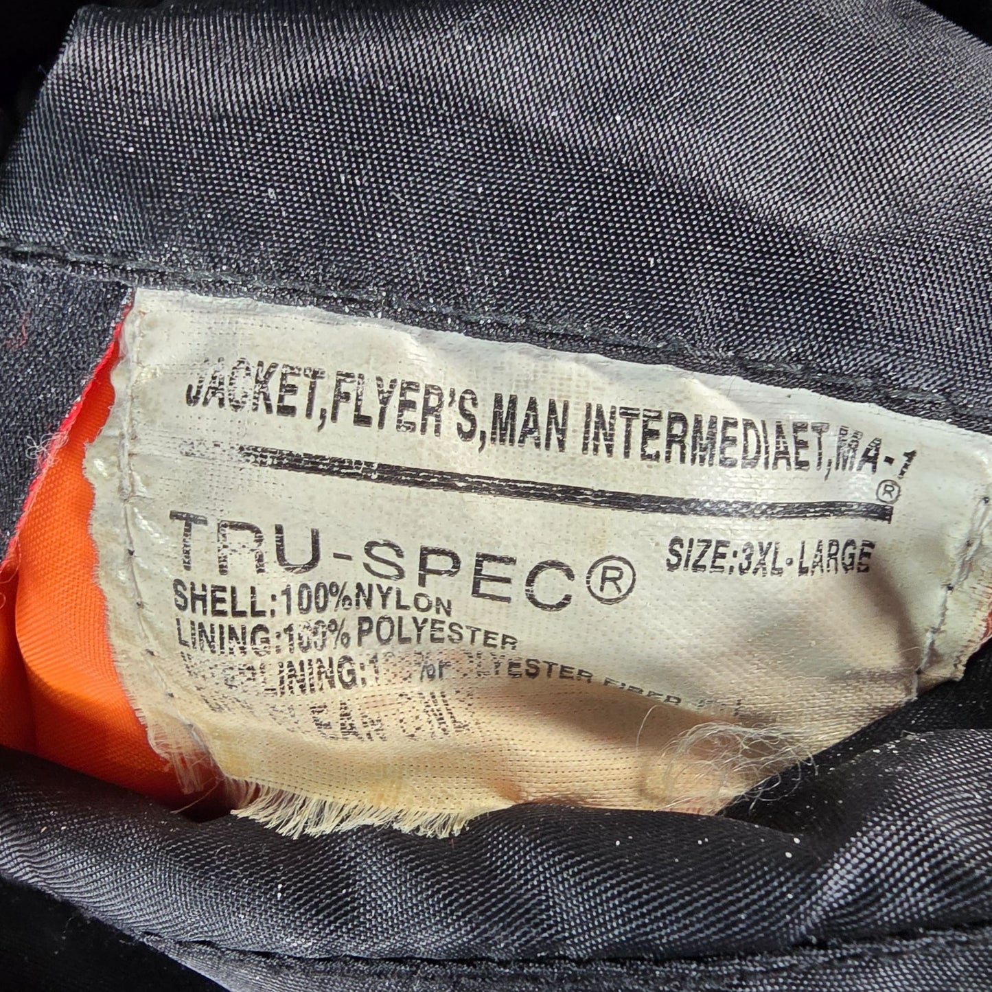 Vintage 1990s TRU-SPEC MA-1 Reversible Black/Orange Flight Bomber Jacket (3XL)