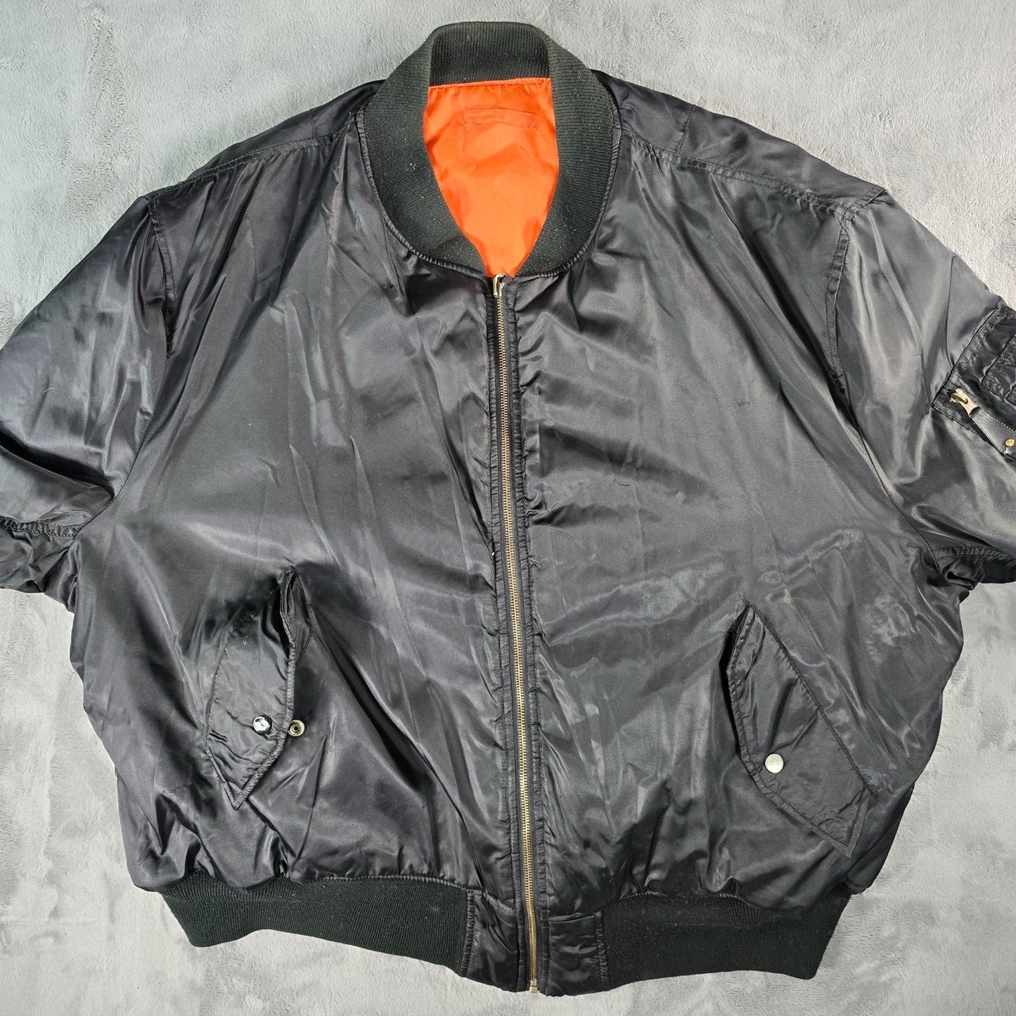 Vintage 1990s TRU-SPEC MA-1 Reversible Black/Orange Flight Bomber Jacket (3XL)