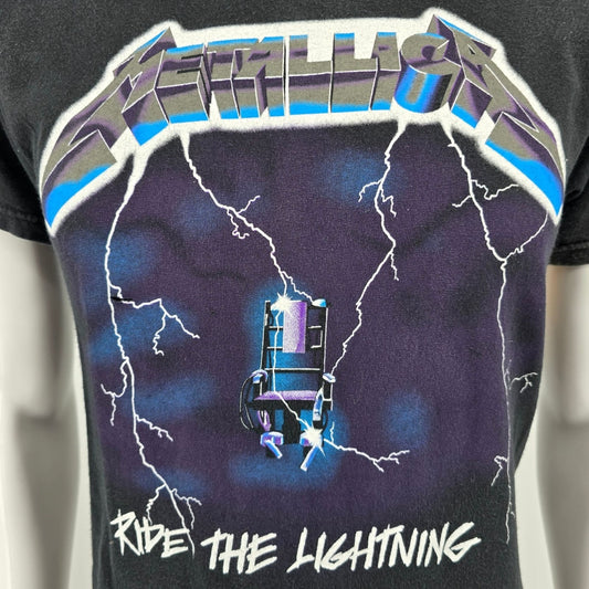 2000s Alstyle Black Metallica Ride the Lightning Graphic Band T-Shirt (Small)