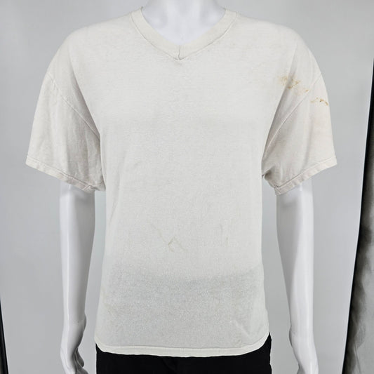 Vintage 2000s Distressed Fruit of the Loom Blank White V-Neck T-Shirt (2XL)