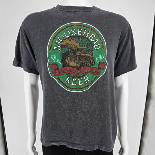 Distressed Vintage 1980s AIL Moosehead Beer Canadian Lager Graphic T-Shirt (L)