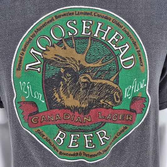 Distressed Vintage 1980s AIL Moosehead Beer Canadian Lager Graphic T-Shirt (L)