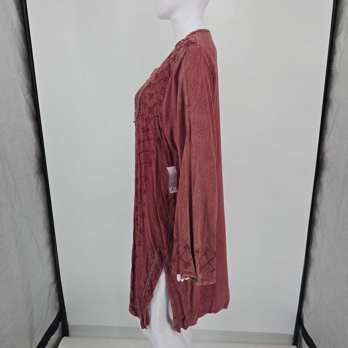 Vintage 1990s Noorani Fashions India Embroidered Rayon Boho Tunic Dress (XL)
