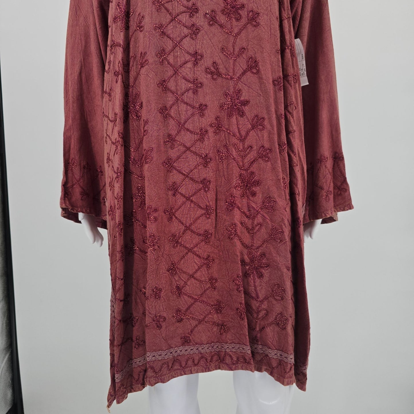 Vintage 1990s Noorani Fashions India Embroidered Rayon Boho Tunic Dress (XL)