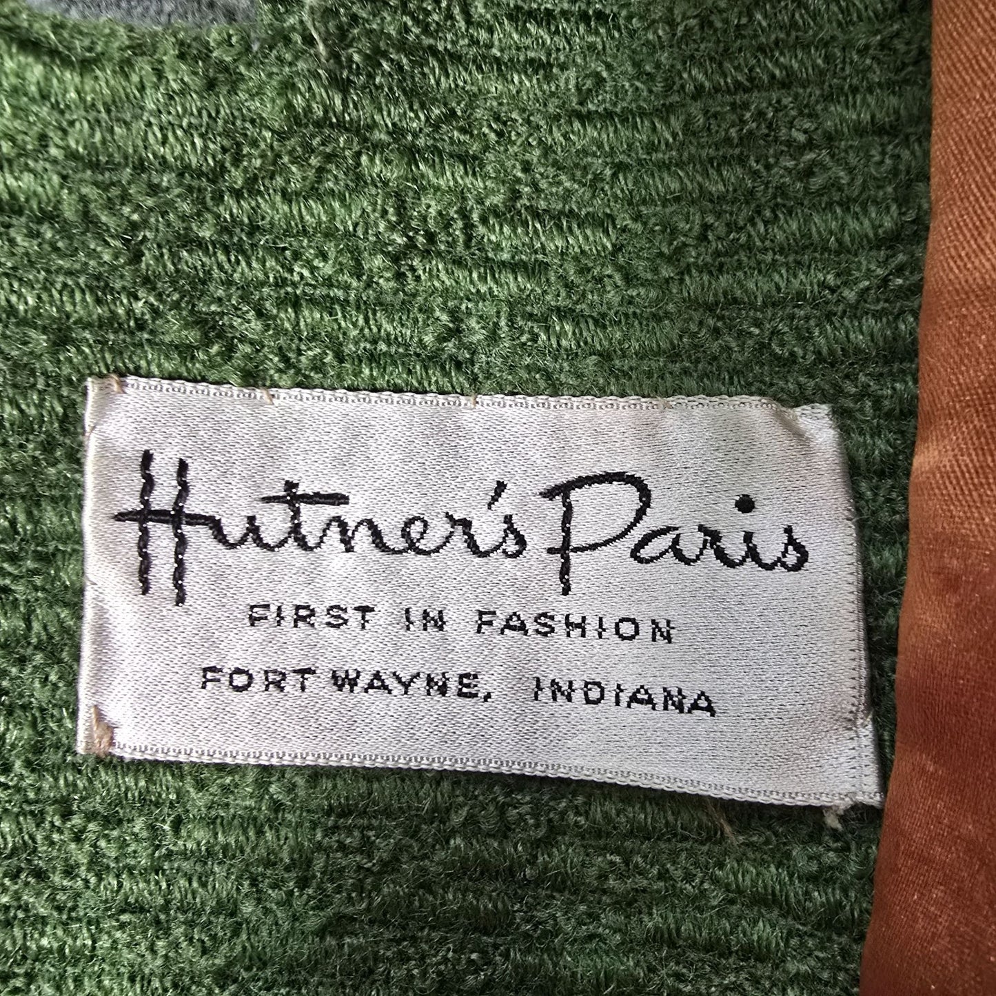 Vintage 1960s Hutner Paris Green Montera Wool Faux Mink Collar Coat (L)