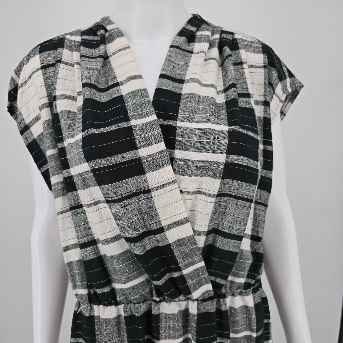 Vintage 1980s J.M II New York Black/Ivory Windowpane Plaid Midi Day Dress (L)