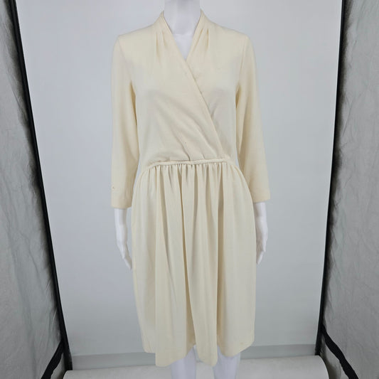 Vintage 1980s J. Ellis Ivory Knit Faux Wrap-Front Knee-Length Dress (Small)