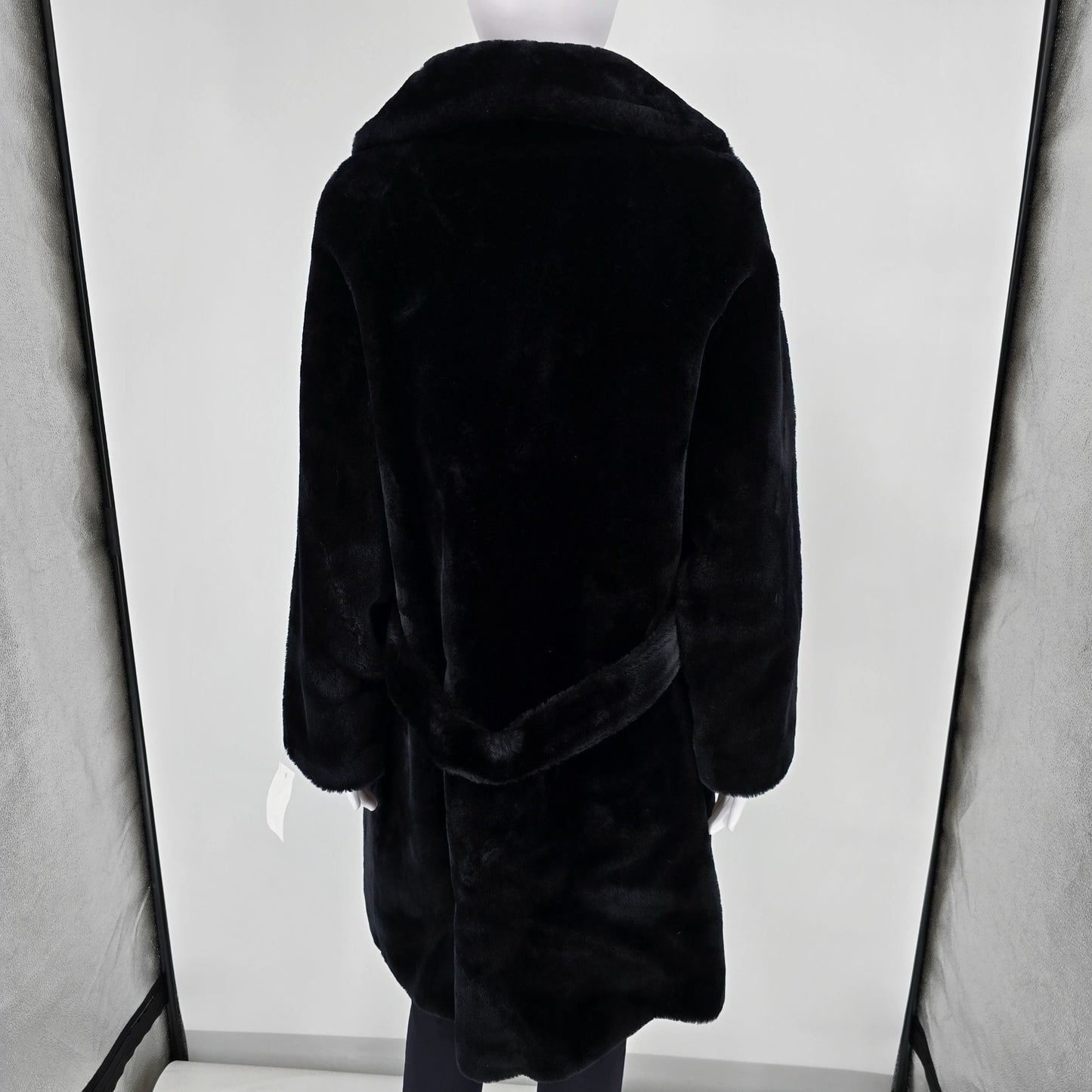 Vintage 1960s Black Faux Fur Double-Breasted Jewel Button Coat (M/L)