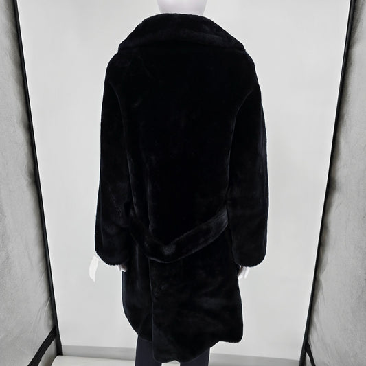Vintage 1960s Black Faux Fur Double-Breasted Jewel Button Coat (M/L)