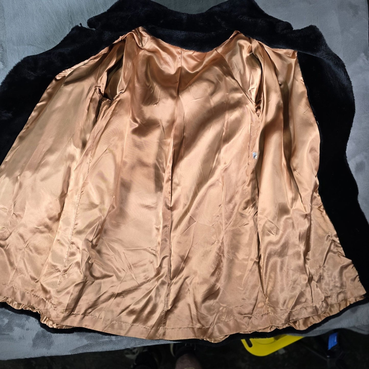 Vintage 1960s Black Faux Fur Double-Breasted Jewel Button Coat (M/L)