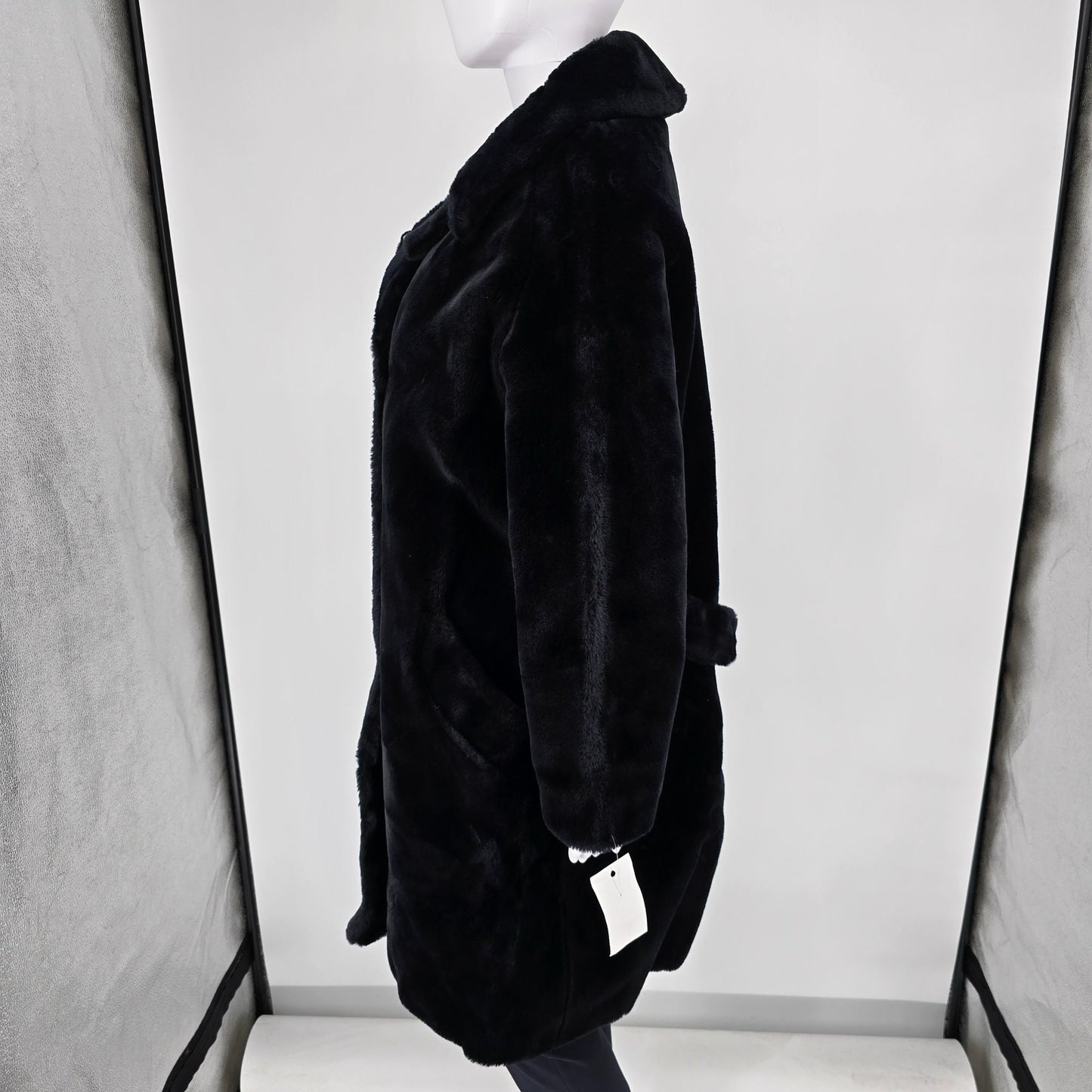 Vintage 1960s Black Faux Fur Double-Breasted Jewel Button Coat (M/L)