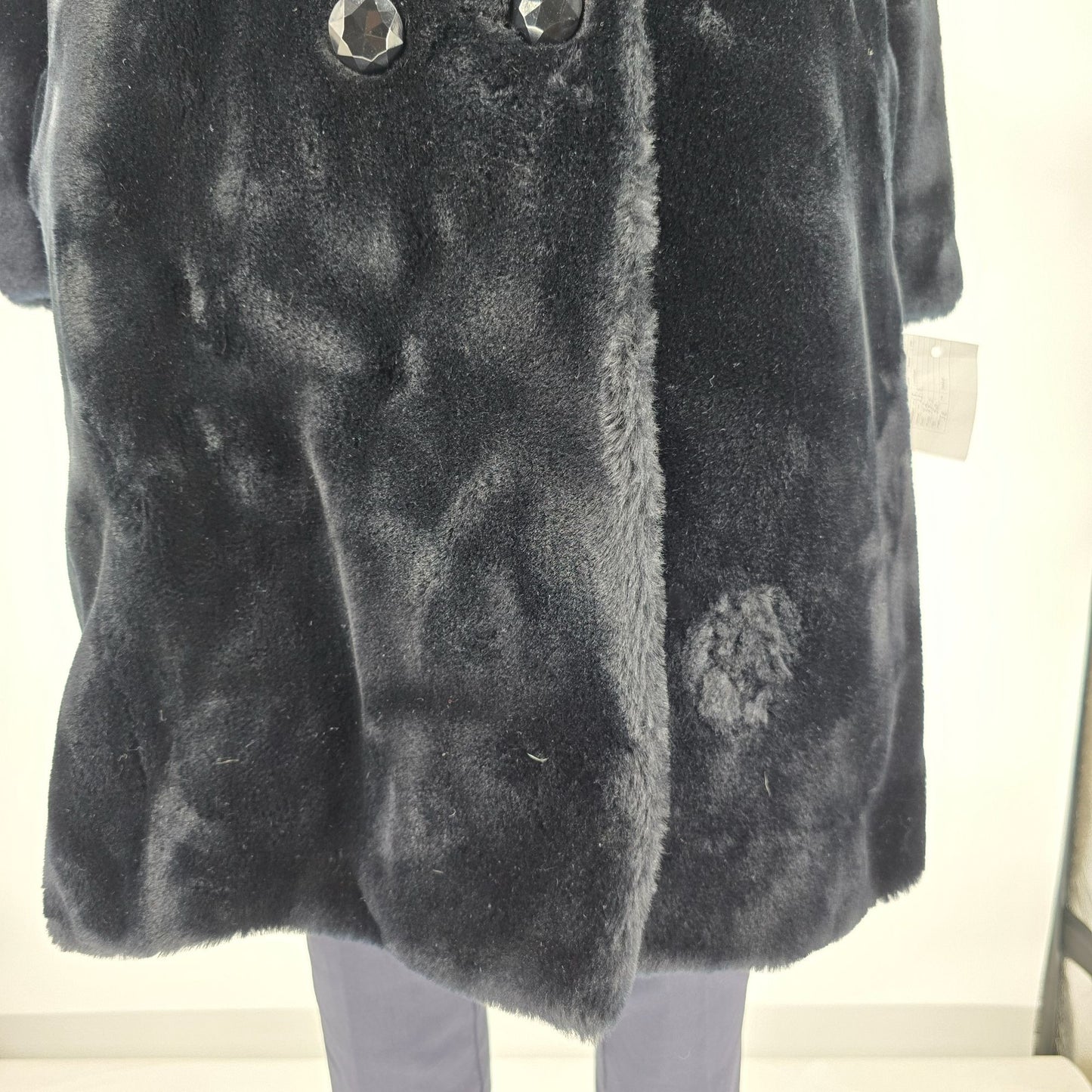 Vintage 1960s Black Faux Fur Double-Breasted Jewel Button Coat (M/L)