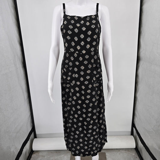 1990s Stefano World Wide Black Floral Medallion Sleeveless Rayon Sundress (S)