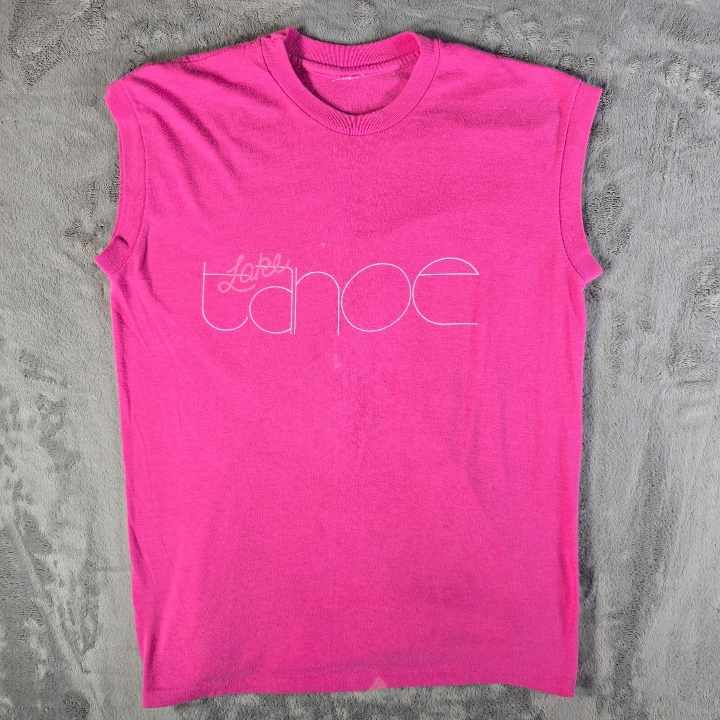 Vintage 1980s Lake Tourist Tahoe Pink Sleeveless Muscle Tank Top (Small)