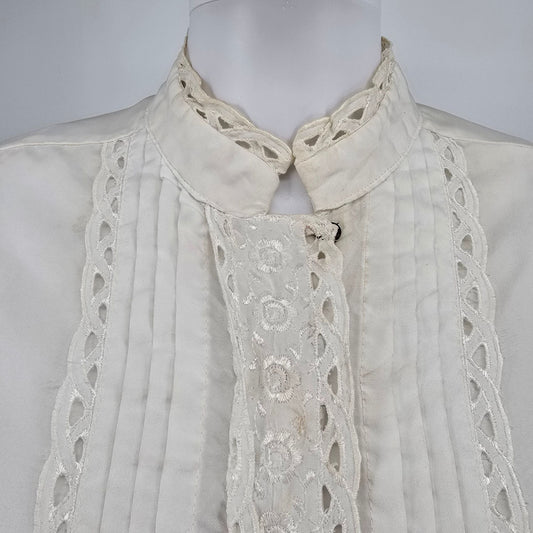 Distressed Vintage 1980s Lauren Lee Ivory Lace Victorian/Prairie Blouse (L)