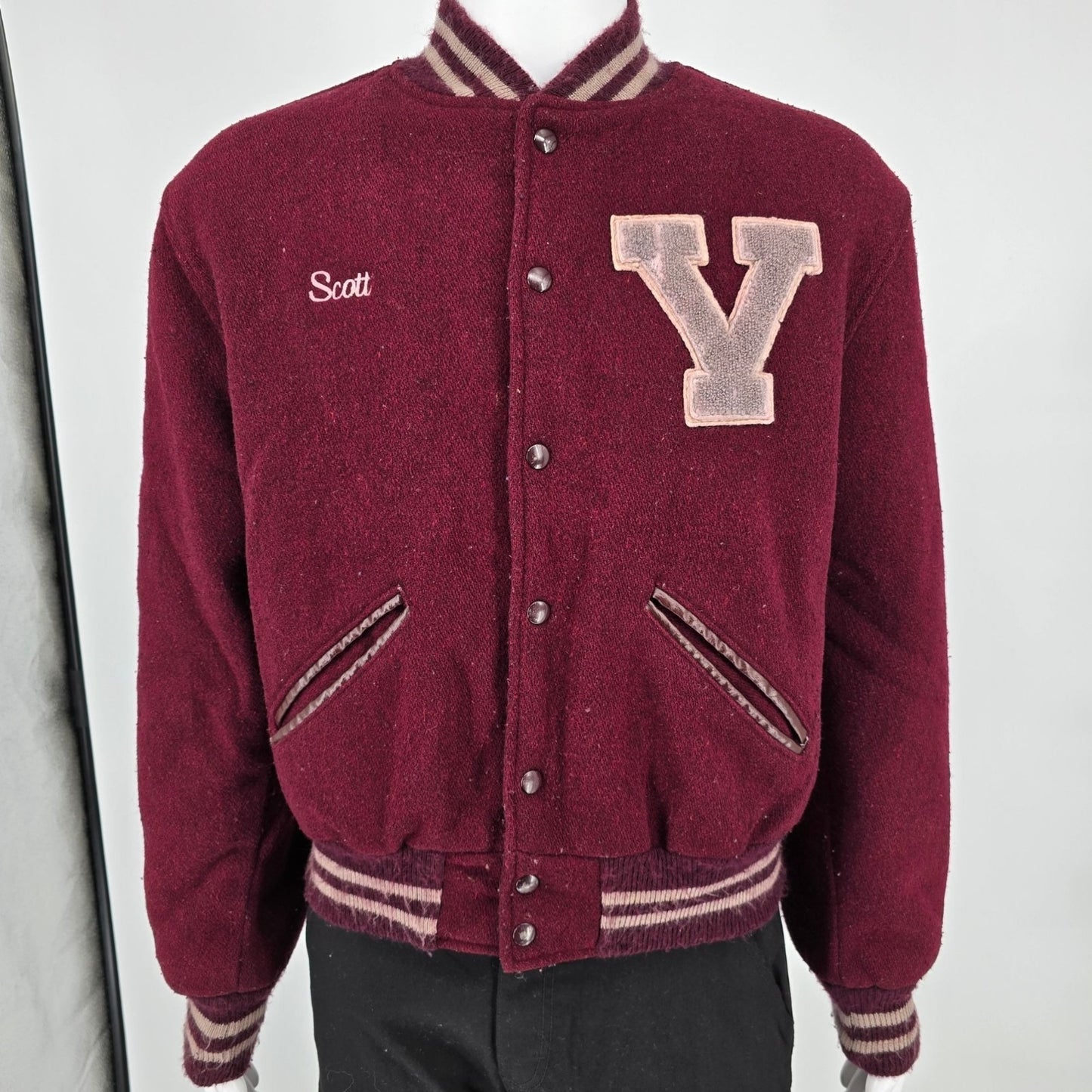 Vintage 1980s Champion Maroon Valley View "Scott" Letterman Varsity Jacket (L)