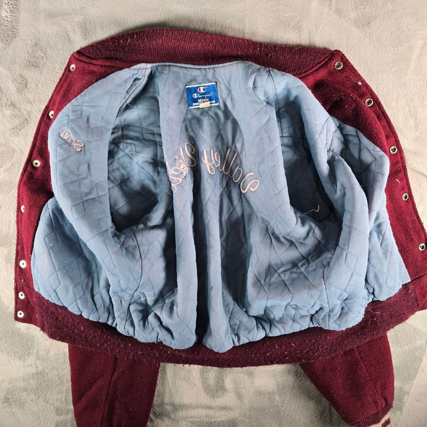 Vintage 1980s Champion Maroon Valley View "Scott" Letterman Varsity Jacket (L)