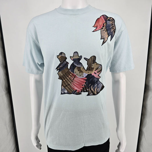 Vintage 1980s Hanes Western Cowboy Dancers DIY Fabric Applique T-Shirt (L/XL)