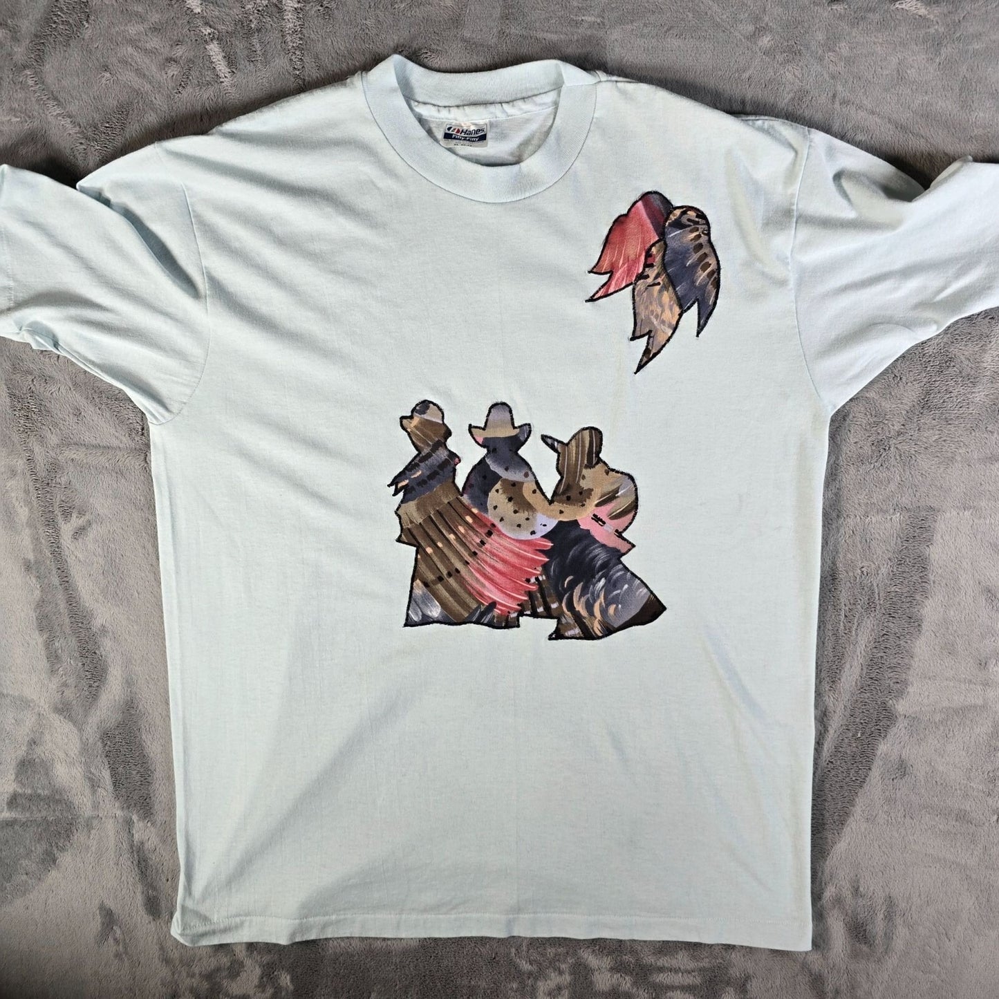 Vintage 1980s Hanes Western Cowboy Dancers DIY Fabric Applique T-Shirt (L/XL)
