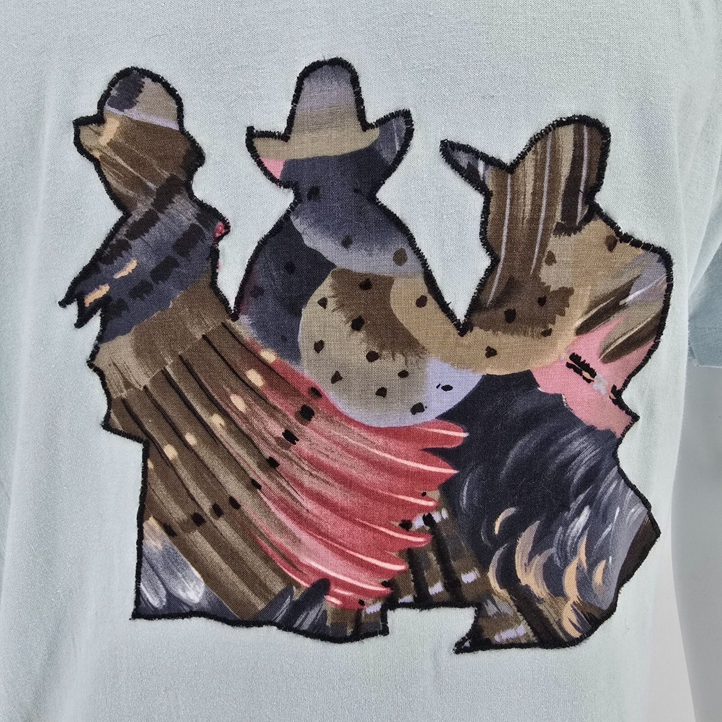 Vintage 1980s Hanes Western Cowboy Dancers DIY Fabric Applique T-Shirt (L/XL)