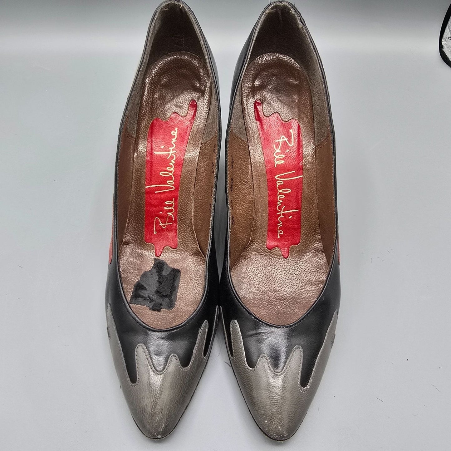 Vintage 1980s Bill Valentine Drip-Appliqué Black/Red/Gray Leather Pumps (7.5B)