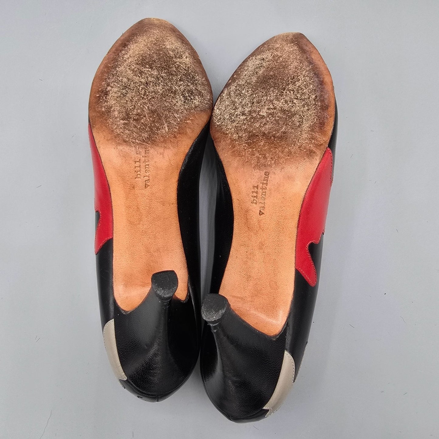 Vintage 1980s Bill Valentine Drip-Appliqué Black/Red/Gray Leather Pumps (7.5B)