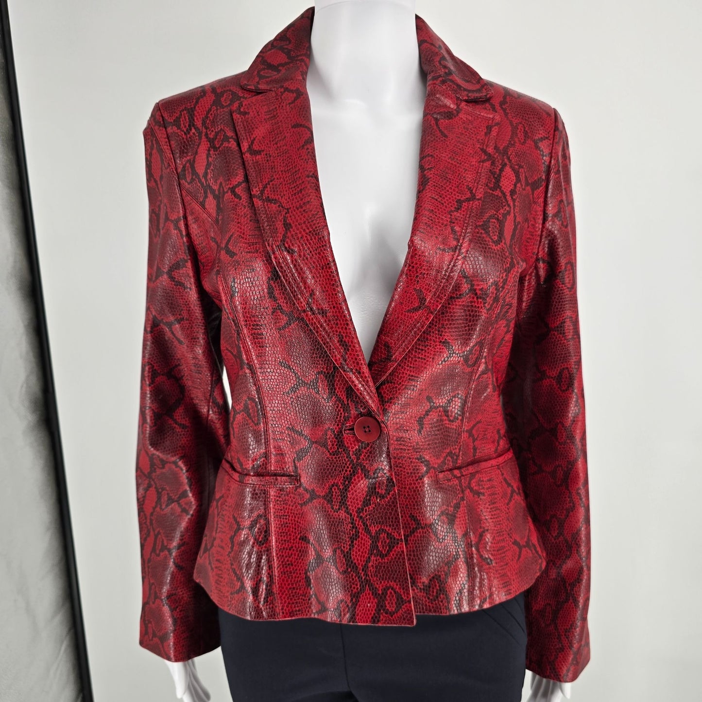 Vintage Y2K Sienna Studio Women's Red Embossed Snake Print Leather Jacket (S)