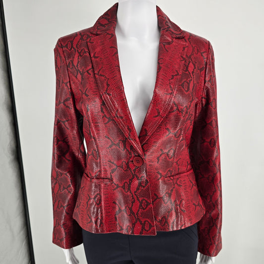 Vintage Y2K Sienna Studio Women's Red Embossed Snake Print Leather Jacket (S)