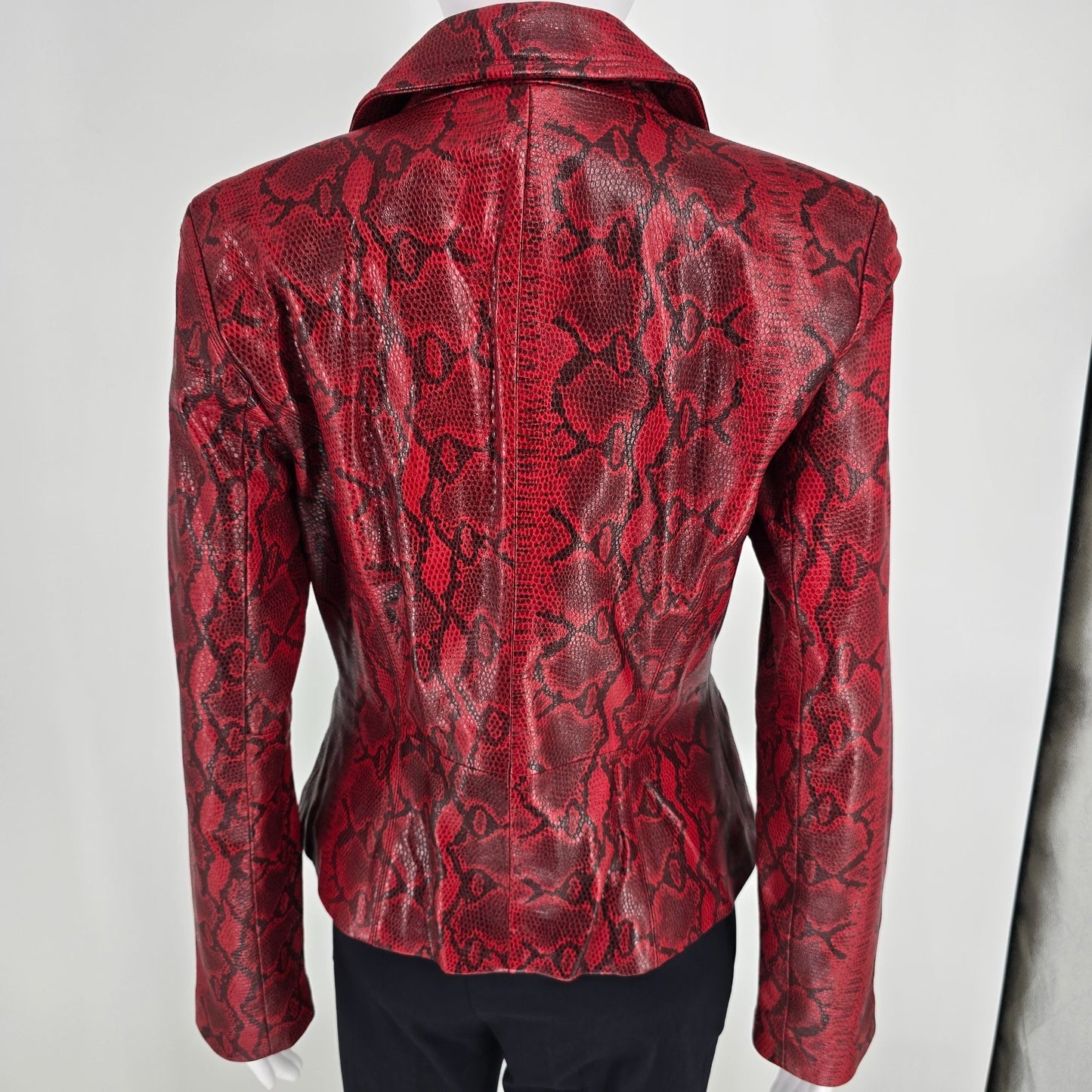 Vintage Y2K Sienna Studio Women's Red Embossed Snake Print Leather Jacket (S)