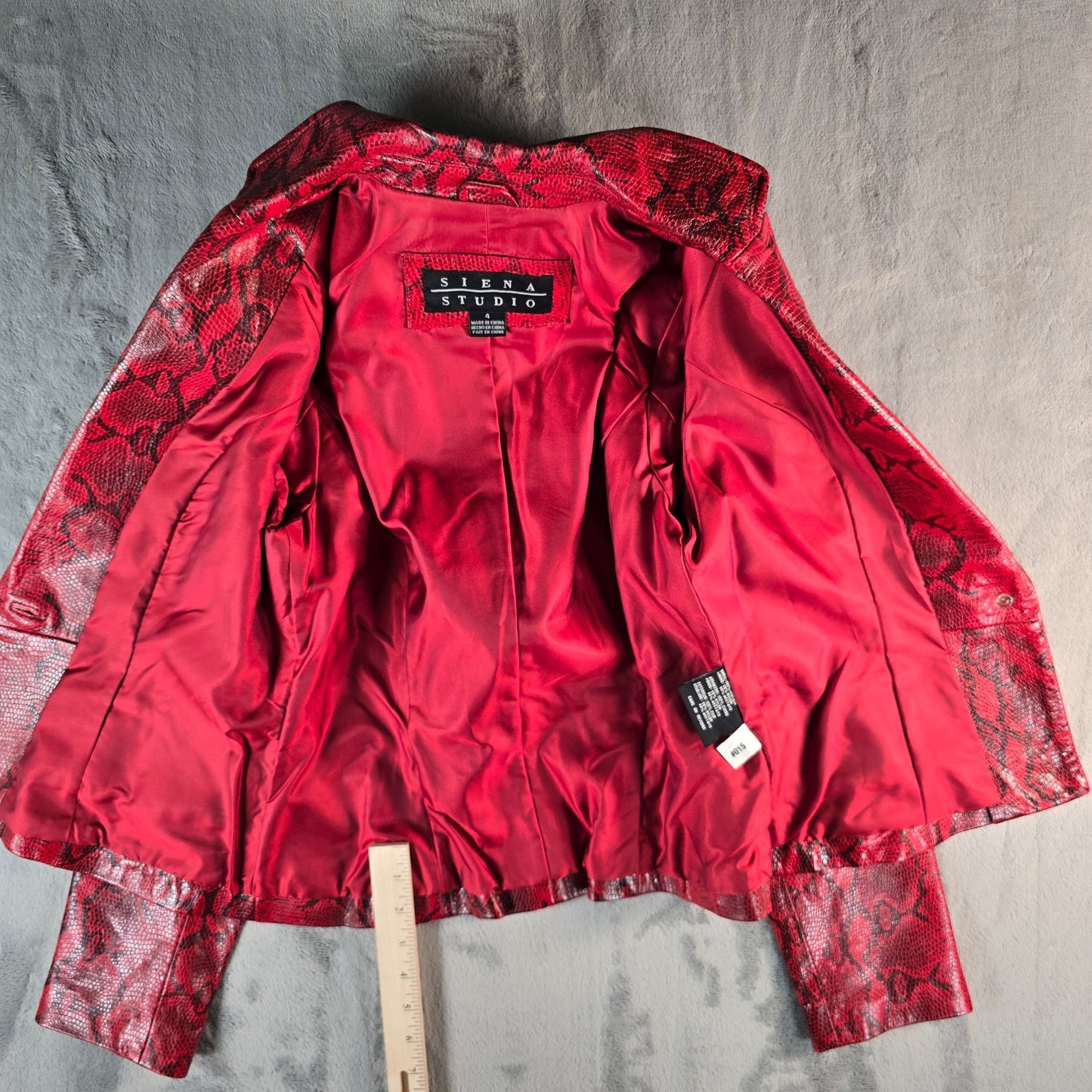 Vintage Y2K Sienna Studio Women's Red Embossed Snake Print Leather Jacket (S)