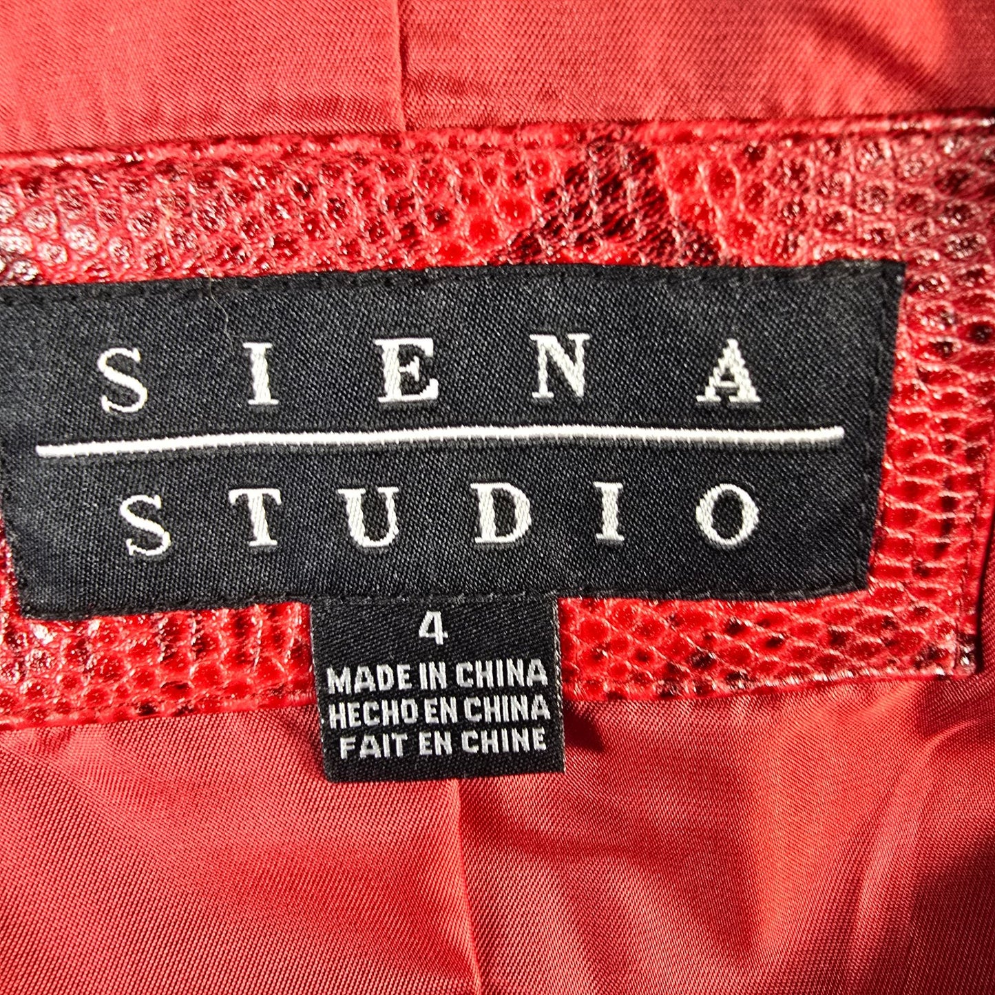 Vintage Y2K Sienna Studio Women's Red Embossed Snake Print Leather Jacket (S)