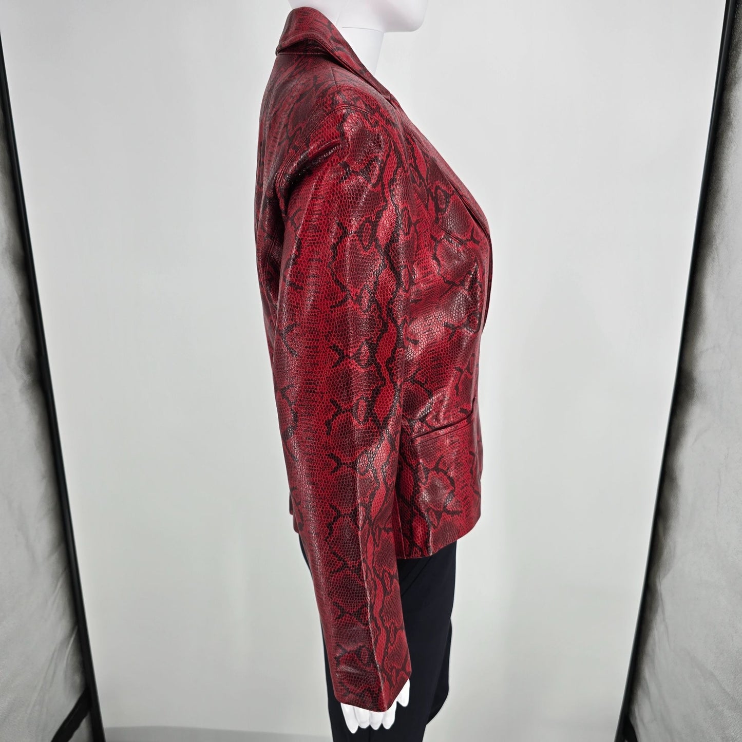 Vintage Y2K Sienna Studio Women's Red Embossed Snake Print Leather Jacket (S)