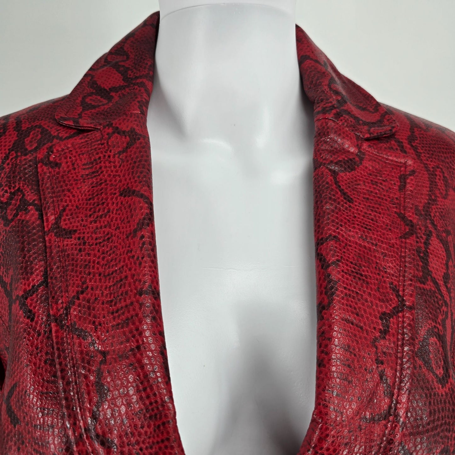 Vintage Y2K Sienna Studio Women's Red Embossed Snake Print Leather Jacket (S)