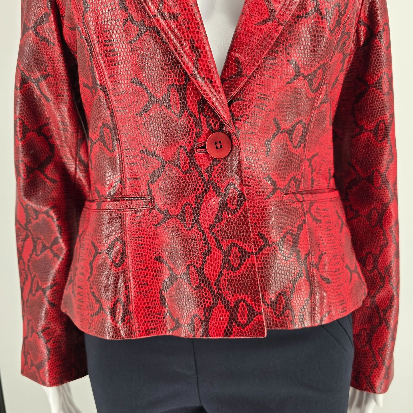 Vintage Y2K Sienna Studio Women's Red Embossed Snake Print Leather Jacket (S)