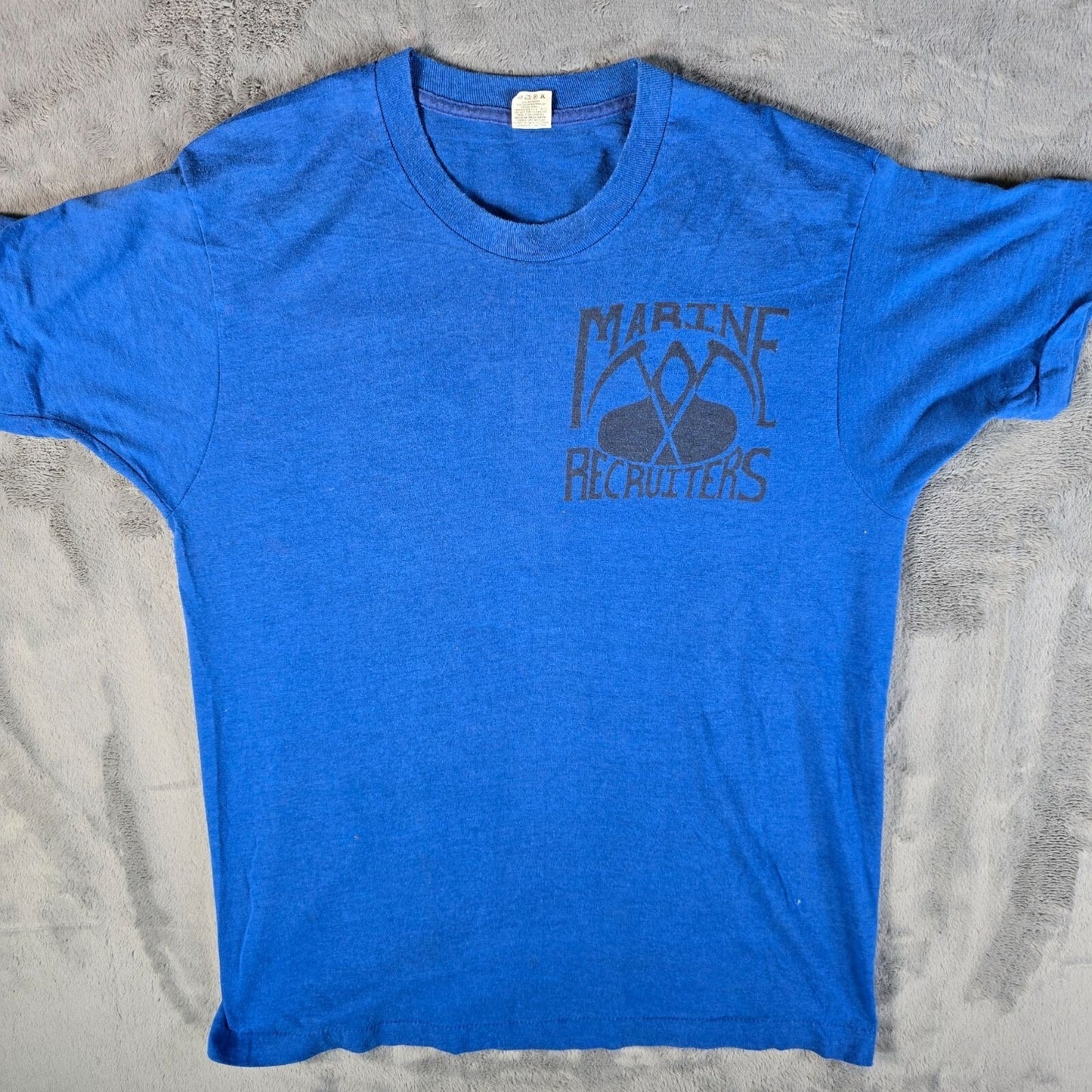 Vintage 1980s Screen Stars USMC Marine Recruiters Single Stitch Blue T-Shirt (M)