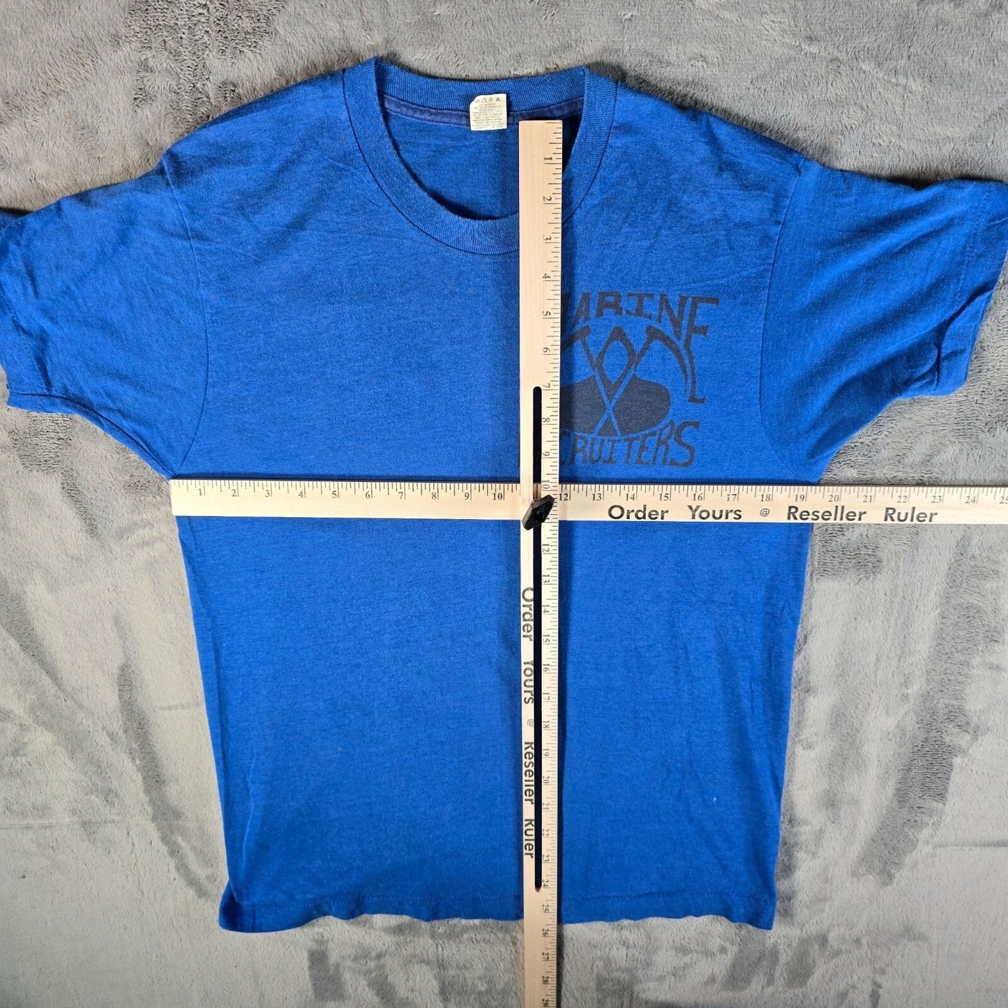 Vintage 1980s Screen Stars USMC Marine Recruiters Single Stitch Blue T-Shirt (M)