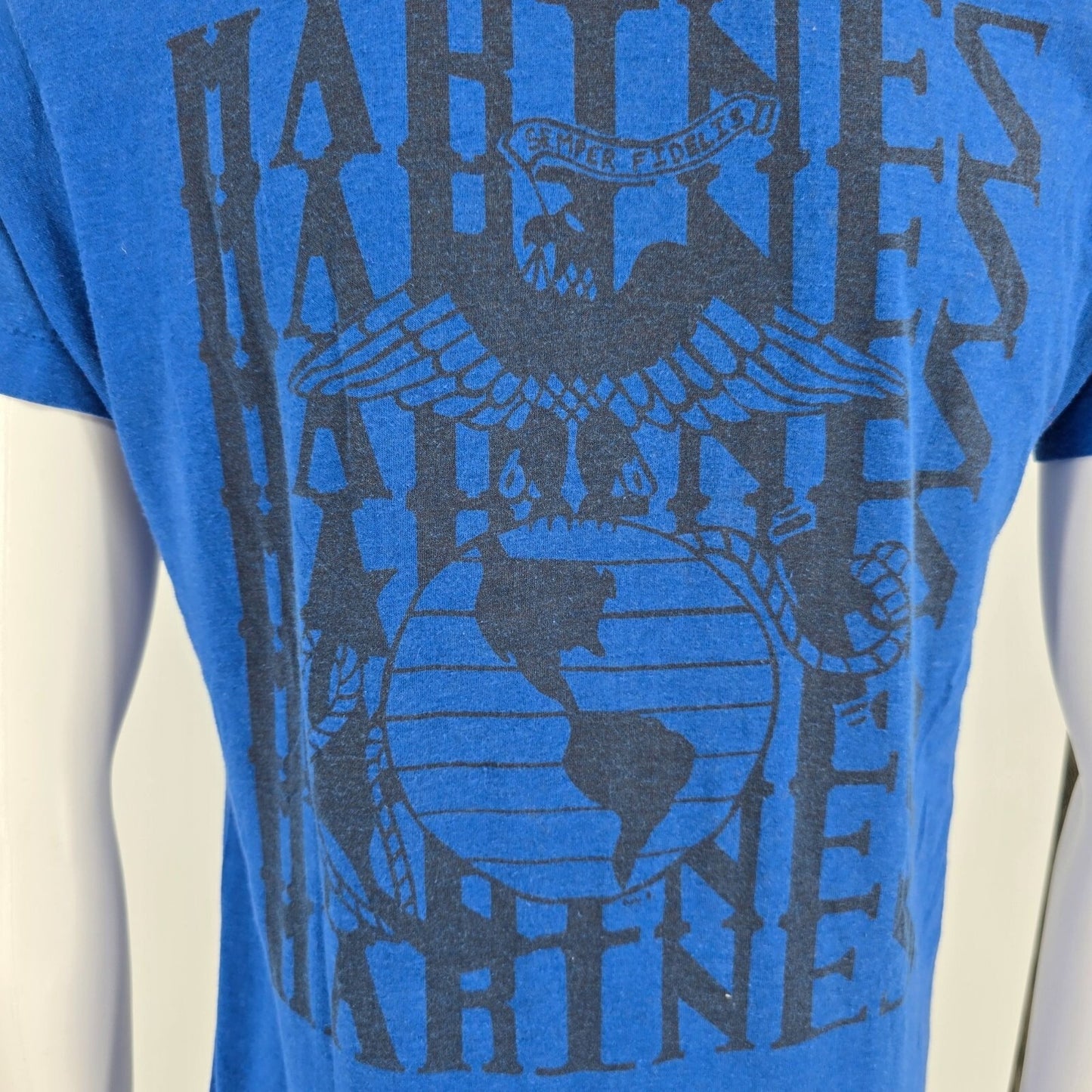 Vintage 1980s Screen Stars USMC Marine Recruiters Single Stitch Blue T-Shirt (M)