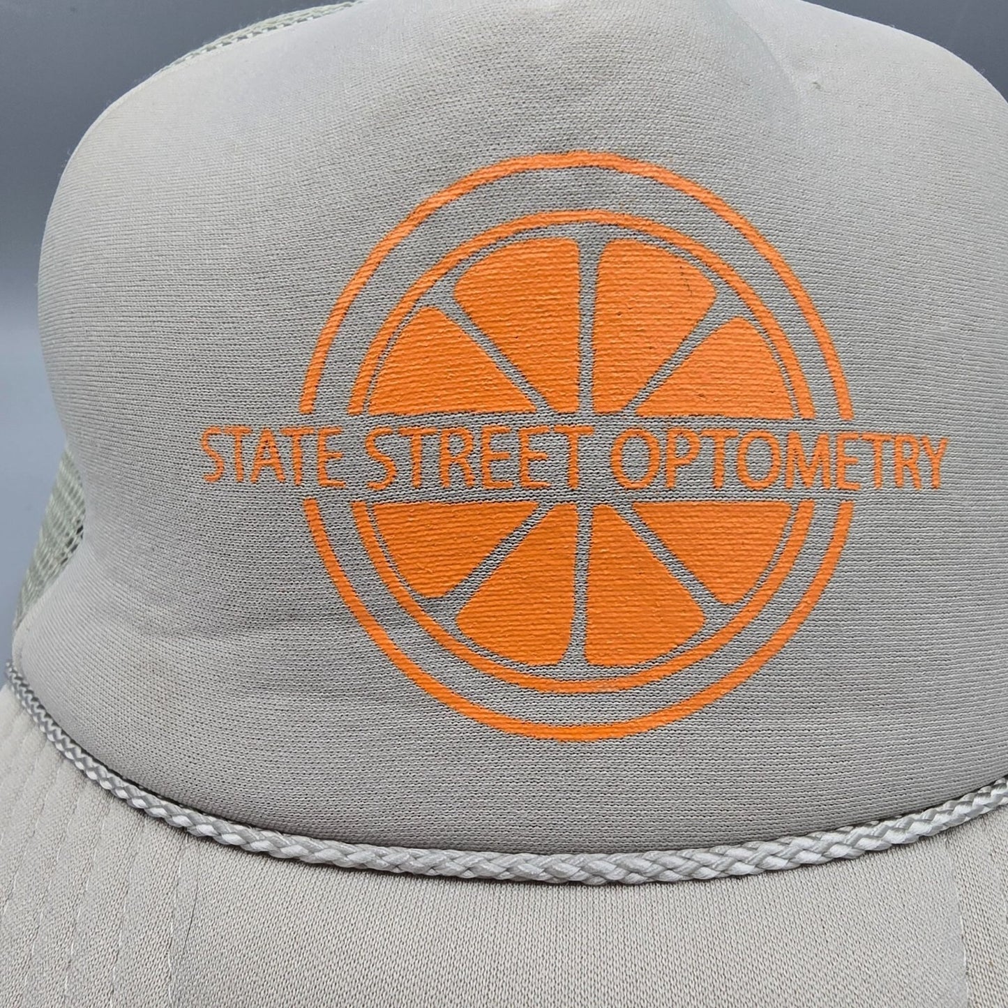 State Street Optometry Redlands California Beige & Orange Sun Cap Trucker Hat