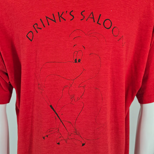 Distressed Vintage 1990s Drink's Saloon Brownstown Township Pocket T-Shirt (XL)