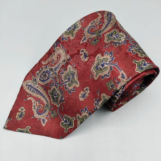 Vintage Envoy Paisley Pattern Red, Blue, Green and Brown Necktie