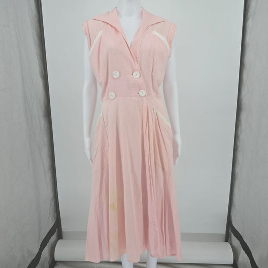 Vintage 1950 Loungees Pink Swiss Dot Double-Breasted Fit & Flare Day Dress (L)