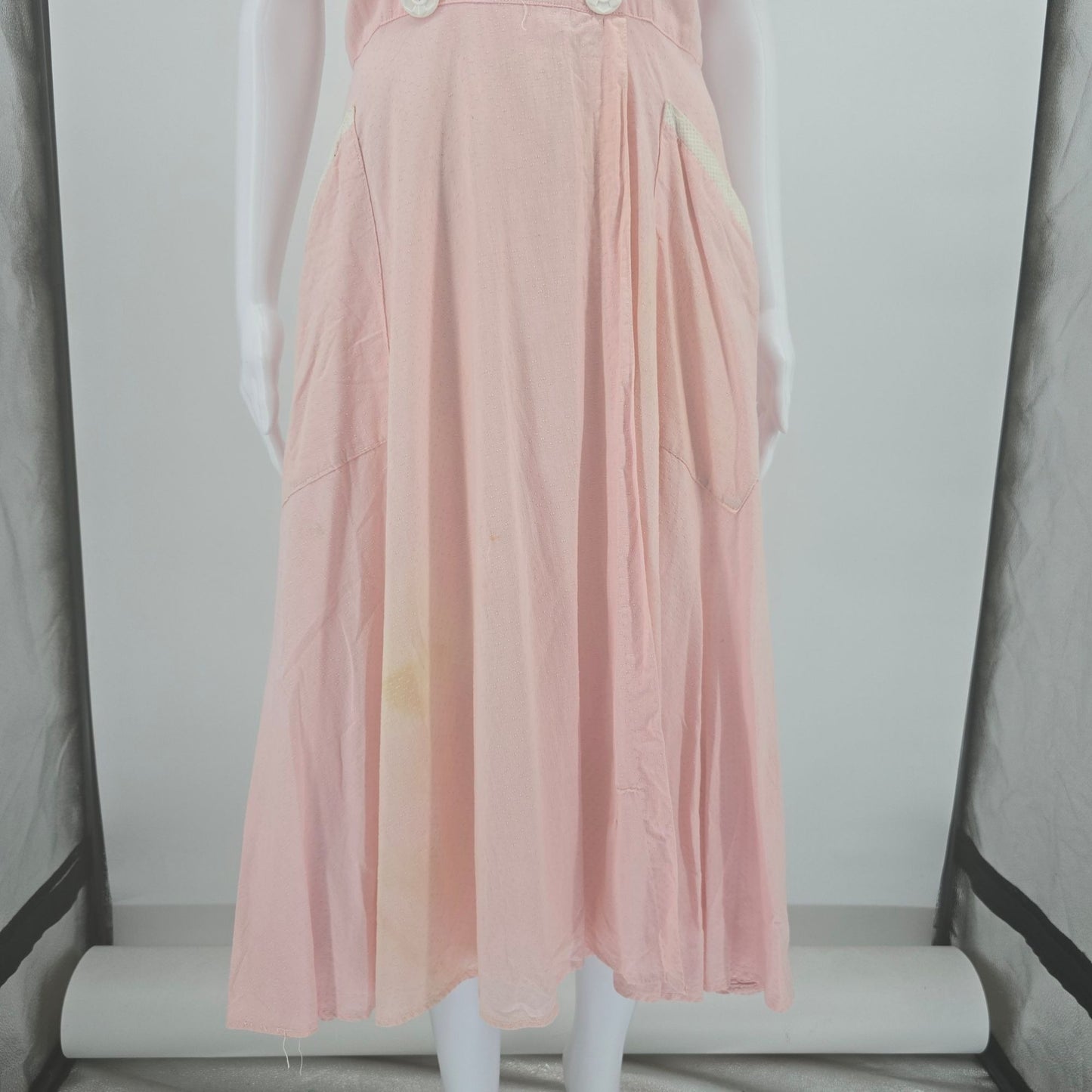 Vintage 1950 Loungees Pink Swiss Dot Double-Breasted Fit & Flare Day Dress (L)