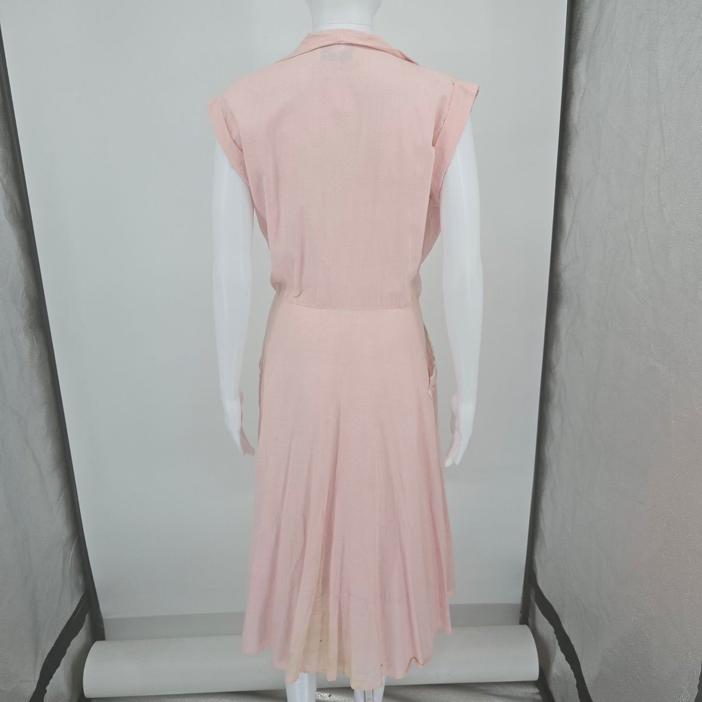 Vintage 1950 Loungees Pink Swiss Dot Double-Breasted Fit & Flare Day Dress (L)