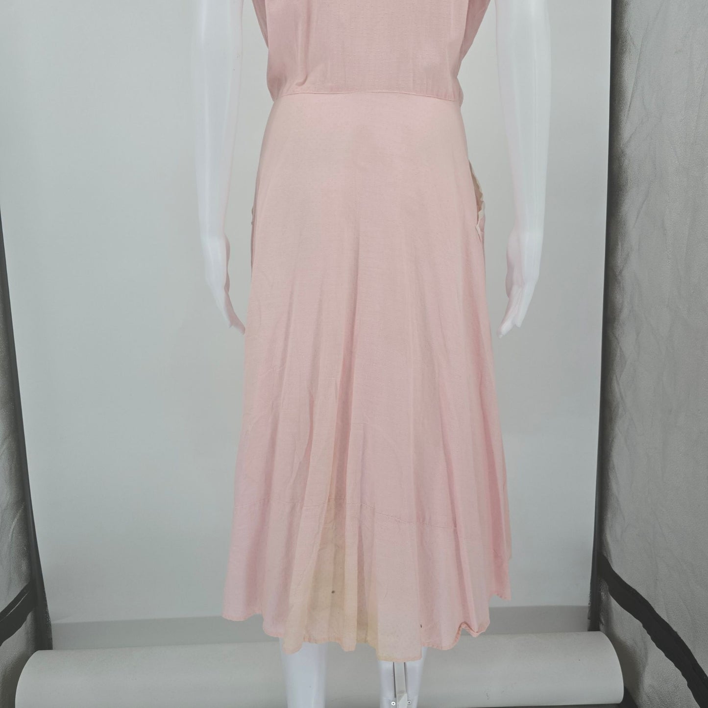 Vintage 1950 Loungees Pink Swiss Dot Double-Breasted Fit & Flare Day Dress (L)