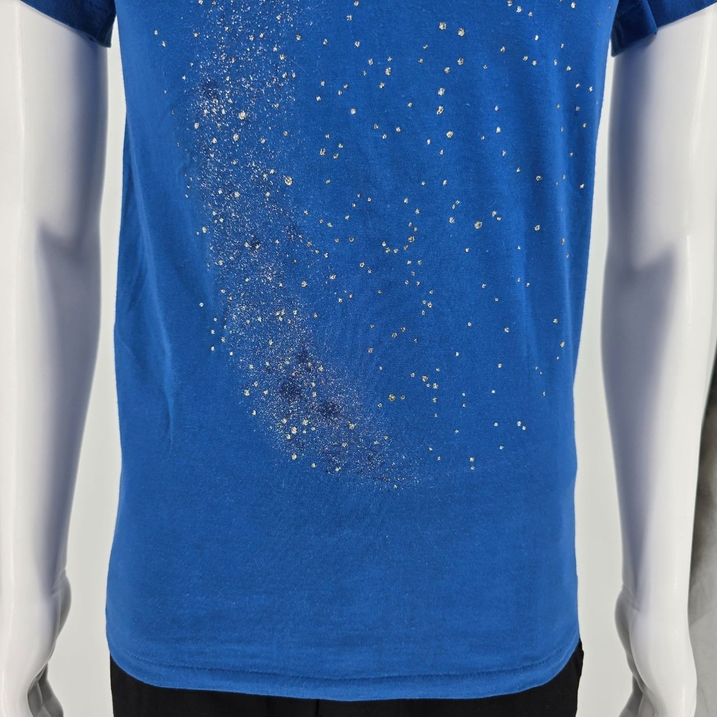 Vintage 1990s Oneita Blue/Silver Galaxy Glitter Print Single Stitch T-Shirt (S)