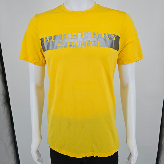 2010s Burberry Sport Yellow Reflective Banner Logo Unisex T-Shirt (M) *Flaws